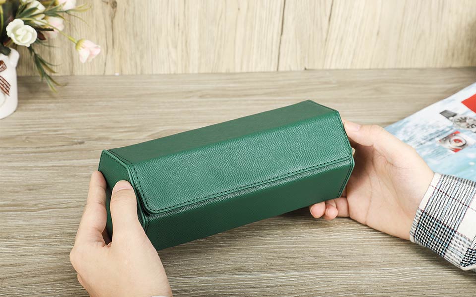 Porta Relogios Masculino de Couro Genuíno Verde 5