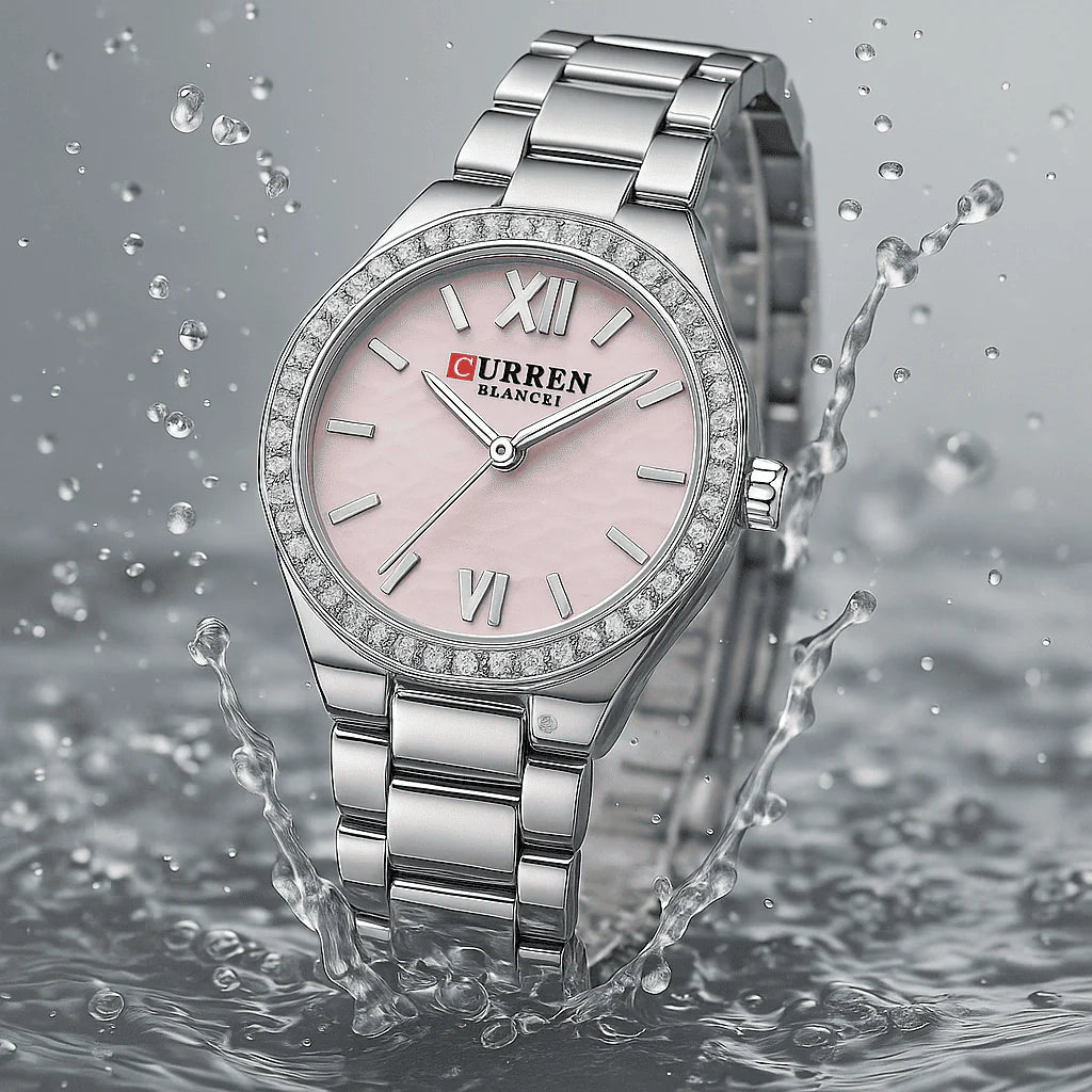 Relógio Feminino Prata Rose Quartzo 9103 11