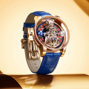 Relógio Masculino Dourado Azul Mecânico PINDU Celestial 11