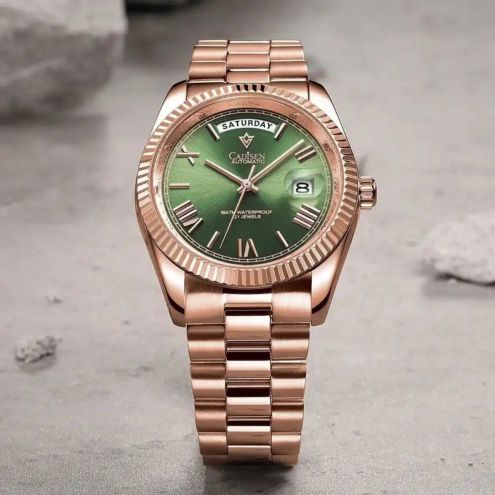 Relogio Automatico Maculino Rose Green Day Date 3