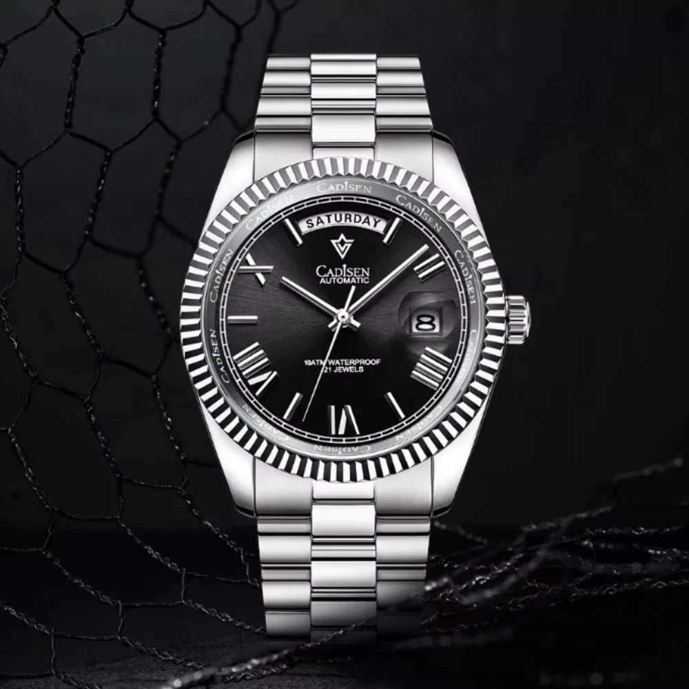 Relogio Automatico Maculino Silver Black Day-Date 5