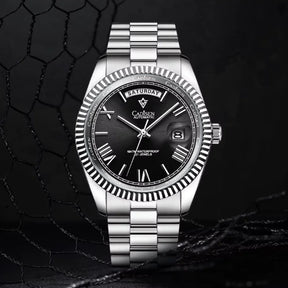 Relogio Automatico Maculino Silver Black Day-Date 5