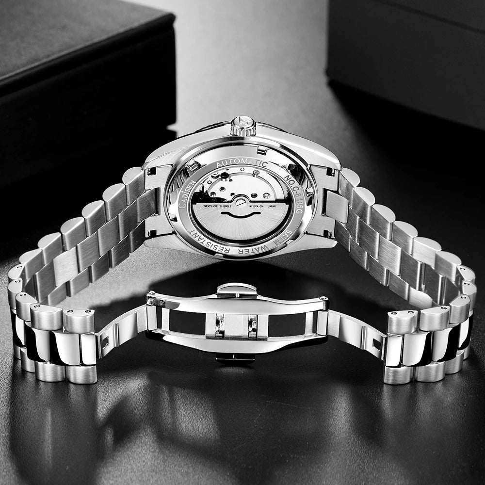 Relogio Automatico Maculino Silver Blue Day-Date fundo