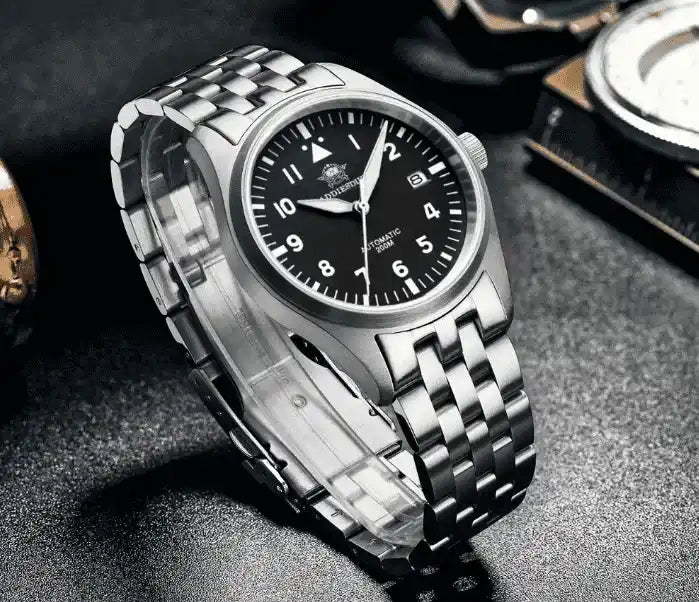 Relogio Automatico Masculino Flieger Silver Black Frente 3