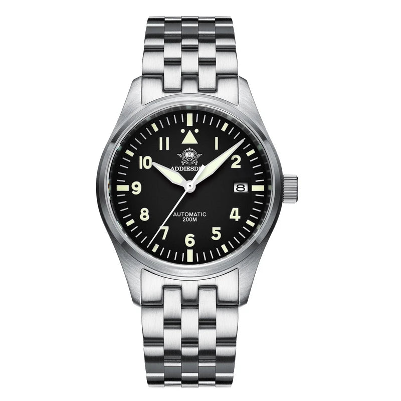 Relogio Automatico Masculino Flieger Silver Black Frente
