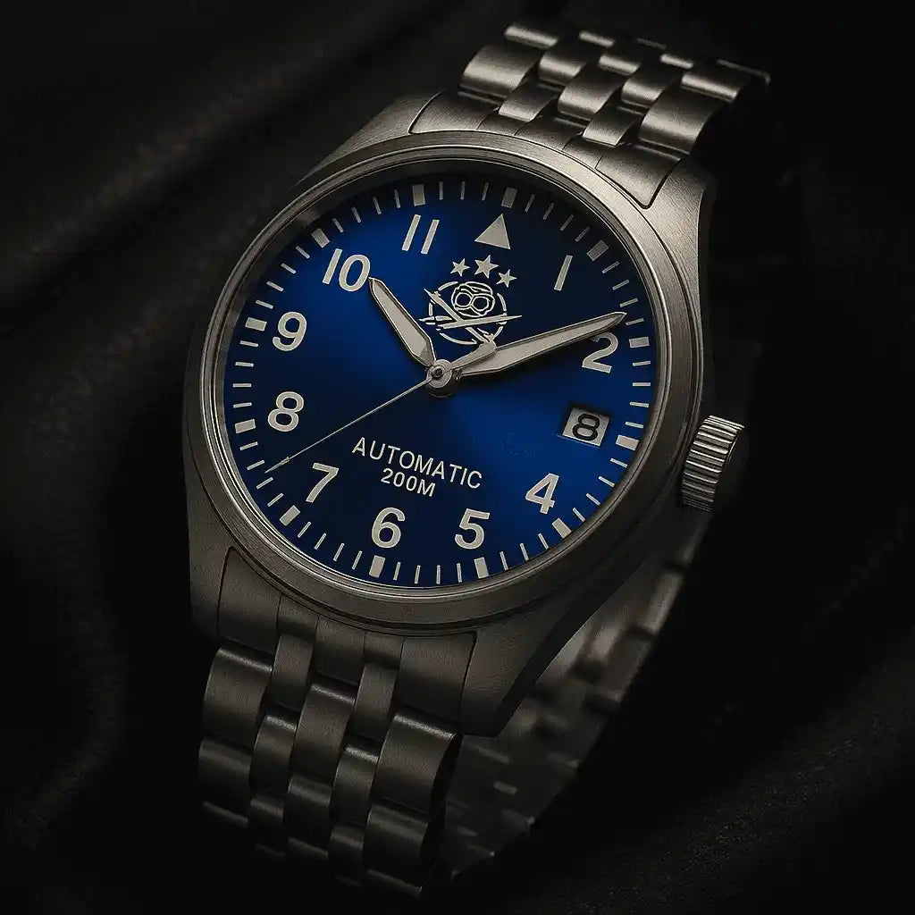 Relogio Automatico Masculino Flieger Silver Blue Frente 1