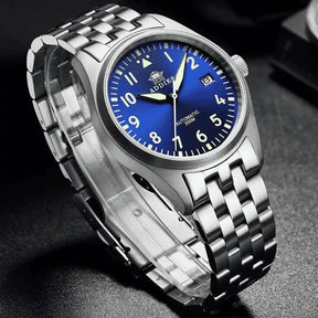 Relogio Automatico Masculino Flieger Silver Blue Frente
