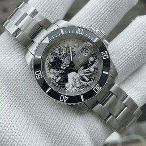 Relogio Automatico Masculino Great Wave Silver Black no pulso 4