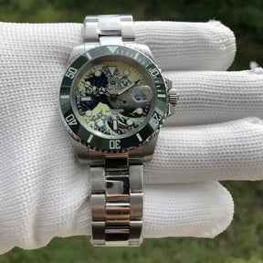Relogio Automatico Masculino Great Wave Silver Green de frente 2