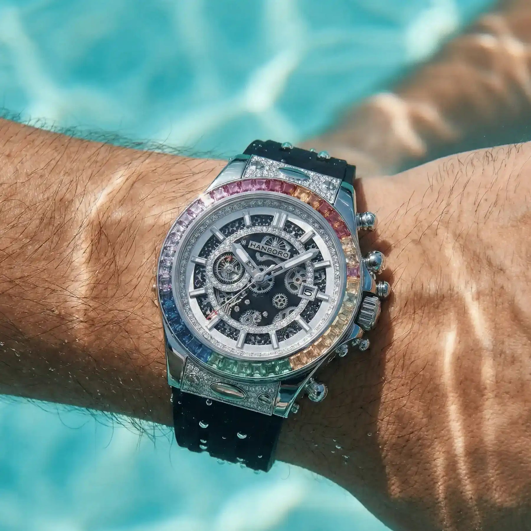 Relogio Automatico Masculino Silver Big Bang Rainbow no pulso
