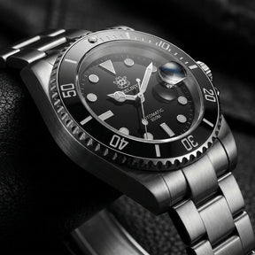 Relogio Automatico Masculino Silver Black Submariner de lado 4