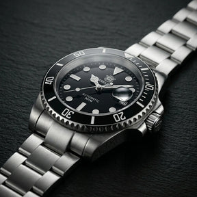 Relogio Automatico Masculino Silver Black Submariner frente 10