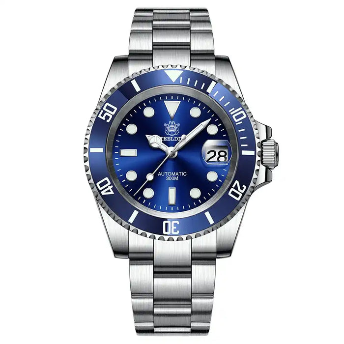 Relógio Automático Submariner Blue de frente com mostrador azul e vidro de safira