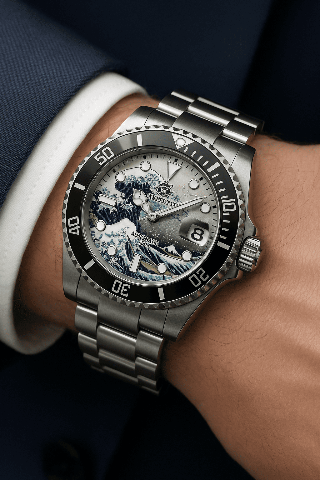 Relogio Automatico STEELDIVE Great Wave Sub Diver Watch Black 12