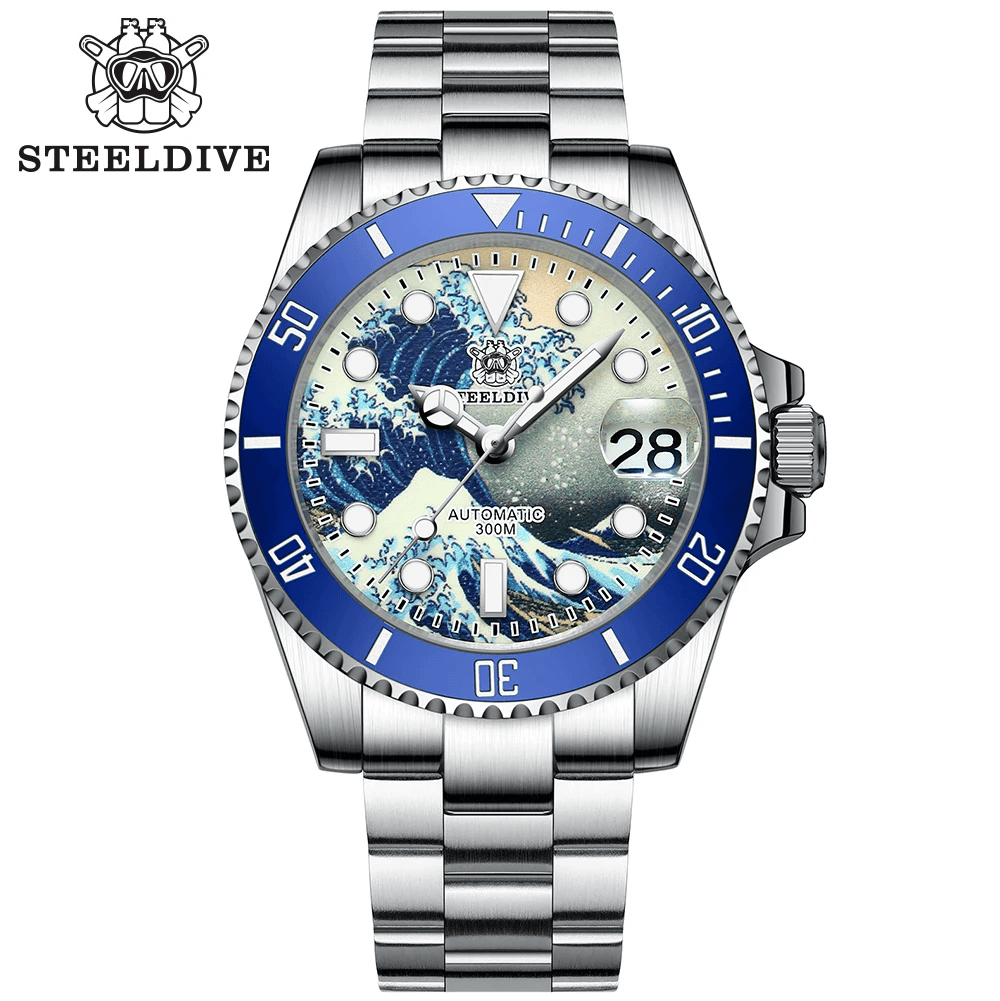 Relogio Automatico STEELDIVE Great Wave Sub Diver Watch Blue 1