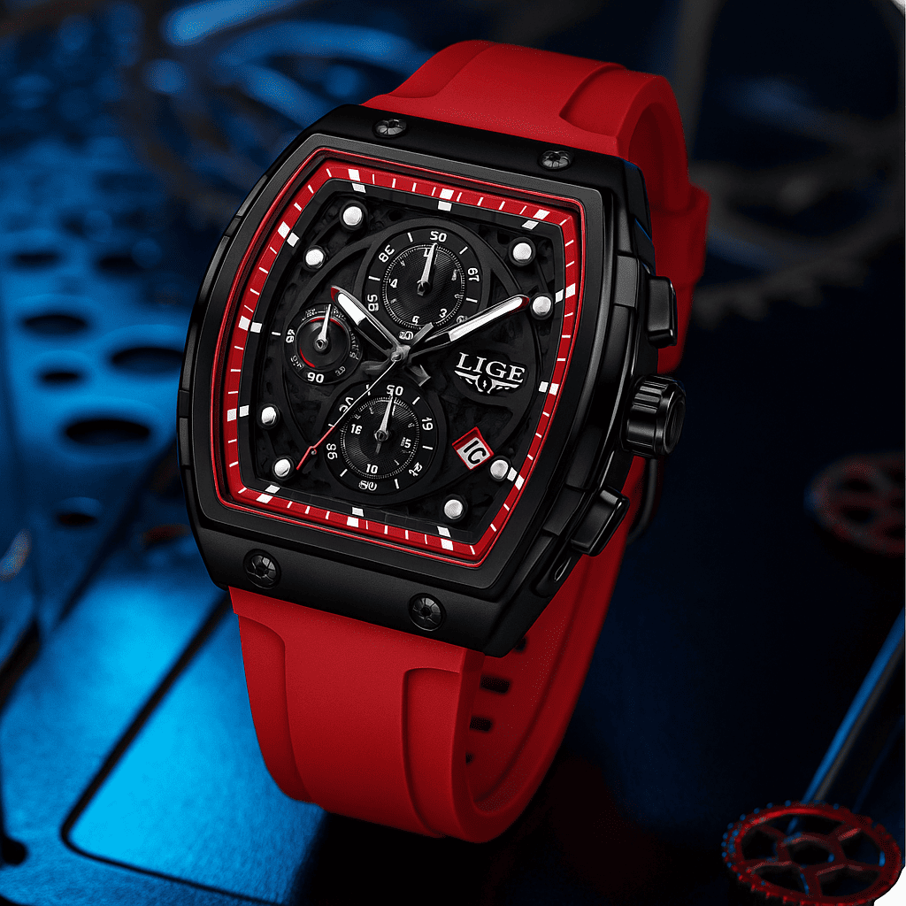 Relógio Cronógrafo LIGE Tonneau Red 3