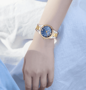 Relogio Feminino Dourado Azul Quartzo 9103 4