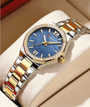Relogio Feminino Dourado Azul Quartzo 9103 6