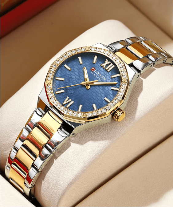 Relogio Feminino Dourado Azul Quartzo 9103 6