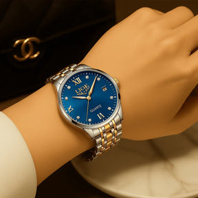 Relogio Feminino Dourado Azul Quartzo LIGE 89157 2