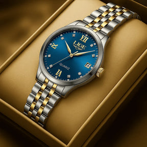 Relogio Feminino Dourado Azul Quartzo LIGE 89157 5