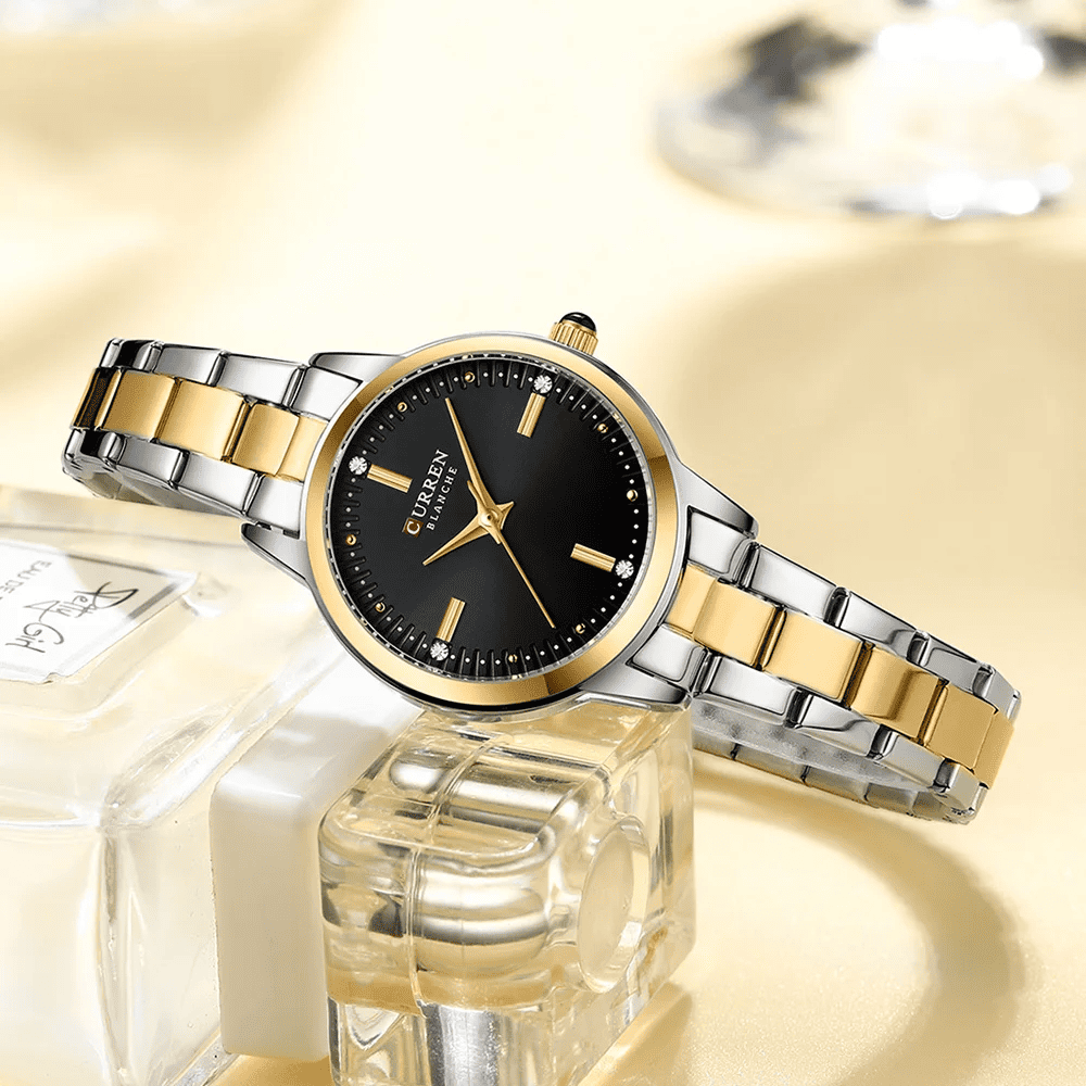 Relogio Feminino Dourado Preto Quartzo CURREN Elegant 5