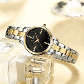 Relogio Feminino Dourado Preto Quartzo Elegant 5