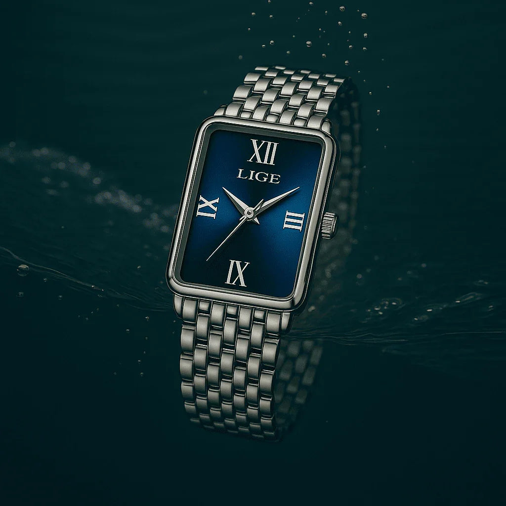 Relogio Feminino Quadrado Pequeno Azul Quartzo 89156 4