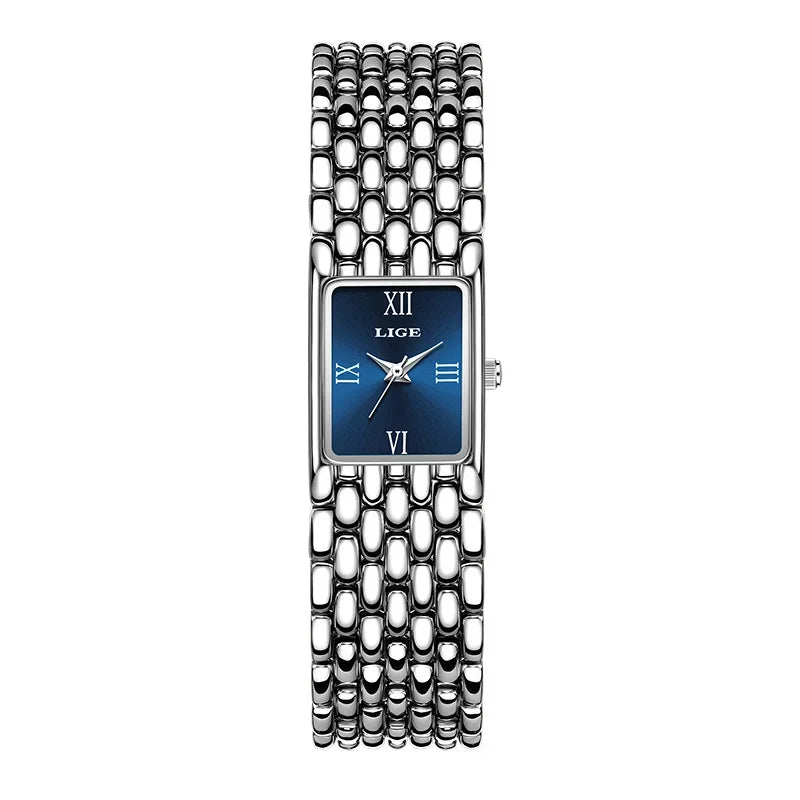 Relogio Feminino Quadrado Pequeno Azul Quartzo LIGE 89156 1