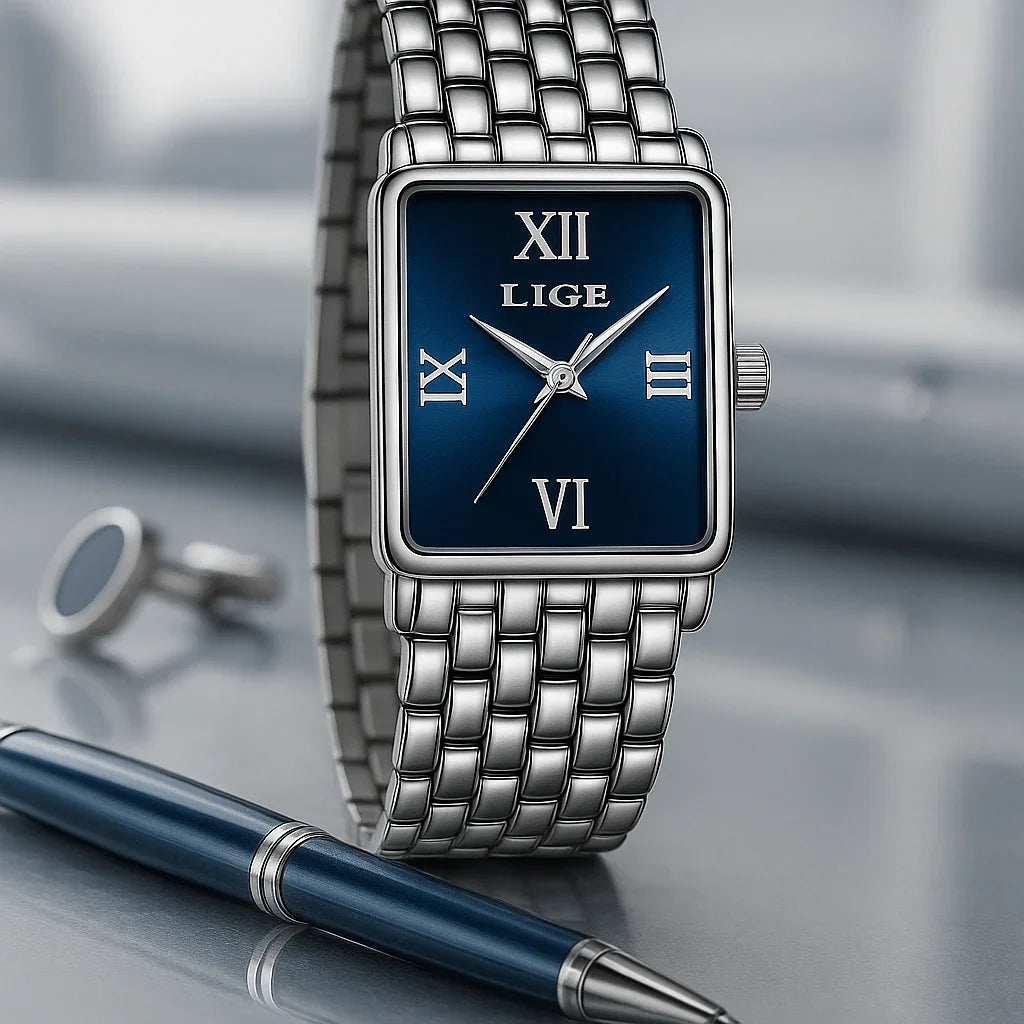 Relogio Feminino Quadrado Pequeno Azul Quartzo LIGE 89156 2