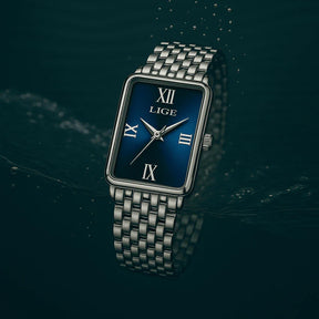 Relogio Feminino Quadrado Pequeno Azul Quartzo LIGE 89156 4