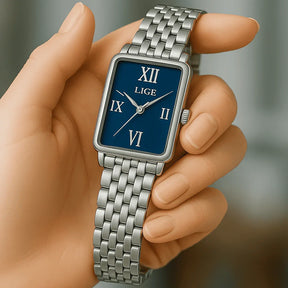 Relogio Feminino Quadrado Pequeno Azul Quartzo LIGE 89156 5