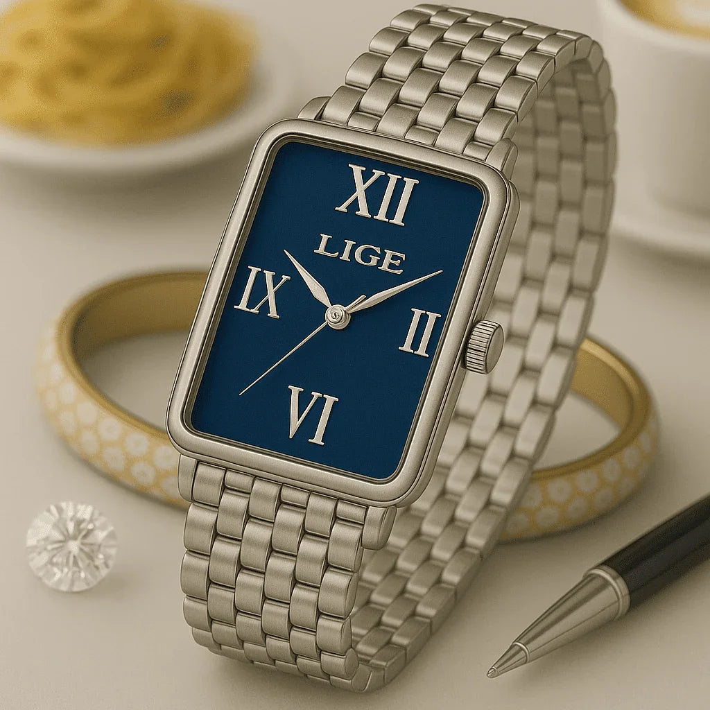 Relogio Feminino Quadrado Pequeno Azul Quartzo LIGE 89156 6