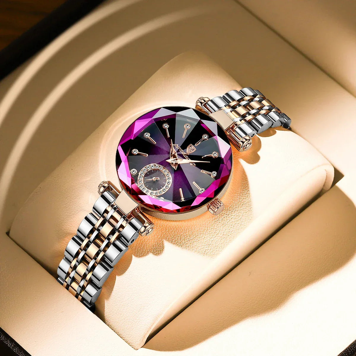 Relogio Feminino Rose Quartzo Diamond 6