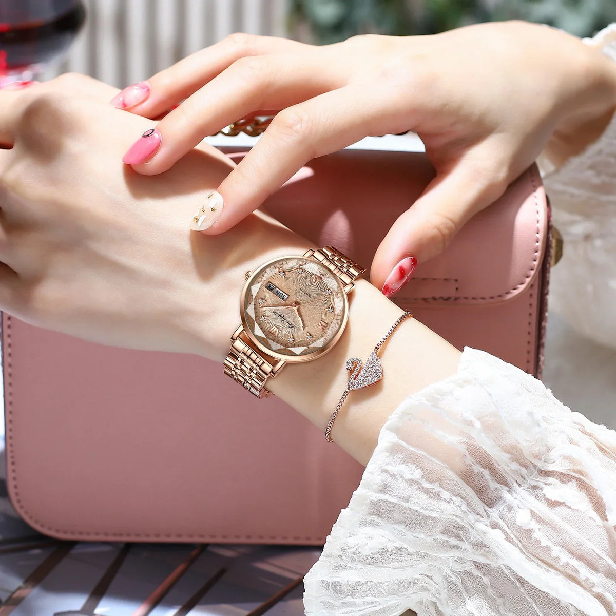 Relogio Feminino Rose de luxo Quartzo POEDAGAR 3012 3