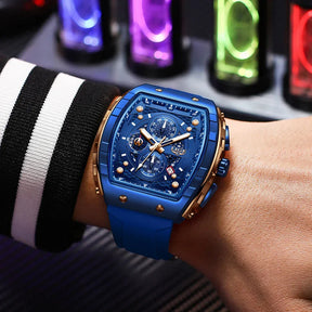 Relogio Masculino Azul Cronografo LIGE Tonneau 2