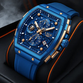 Relogio Masculino Azul Cronografo LIGE Tonneau 3