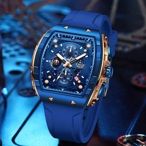 Relogio Masculino Azul Cronografo LIGE Tonneau 4