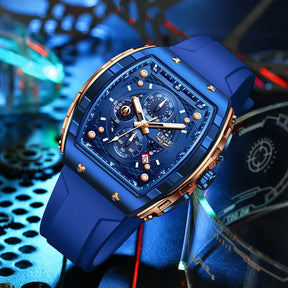 Relogio Masculino Azul Cronografo LIGE Tonneau 5