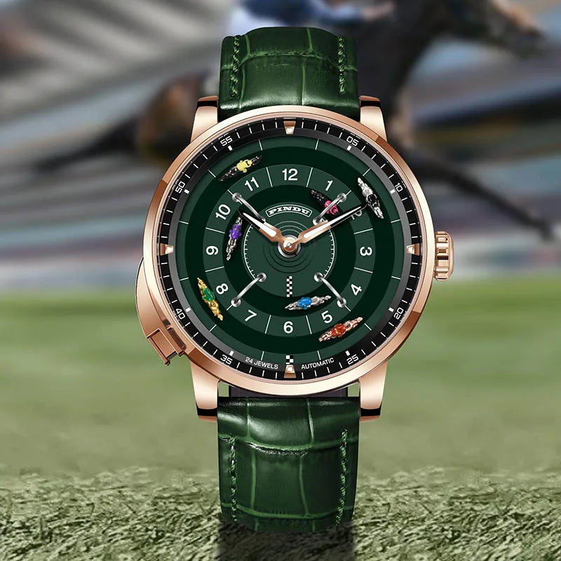 Relogio Masculino Couro Verde Mecanico Horse Racing  6