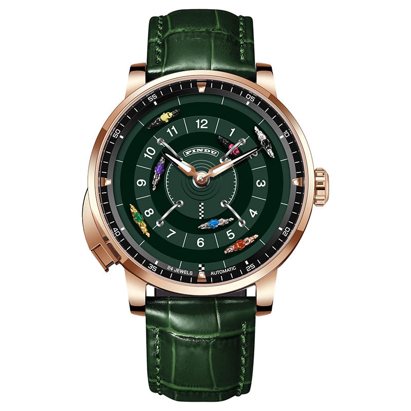 Relogio Masculino Couro Verde Mecanico PINDU Horse Racing  10