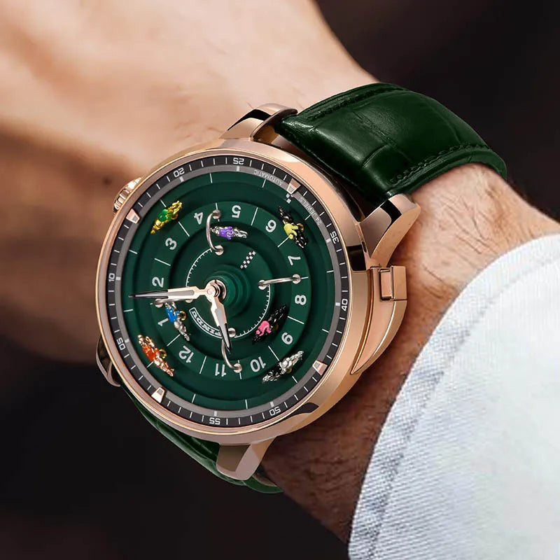 Relogio Masculino Couro Verde Mecanico PINDU Horse Racing  1