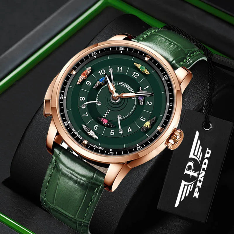 Relogio Masculino Couro Verde Mecanico PINDU Horse Racing  2