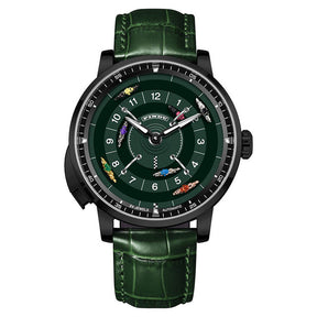 Relogio Masculino Couro Verde Preto Mecanico Horse Racing 1