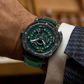 Relogio Masculino Couro Verde Preto Mecanico Horse Racing 3