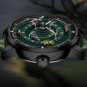 Relogio Masculino Couro Verde Preto Mecanico Horse Racing 4