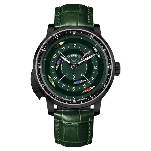 Relogio Masculino Couro Verde Preto Mecanico PINDU Horse Racing 1