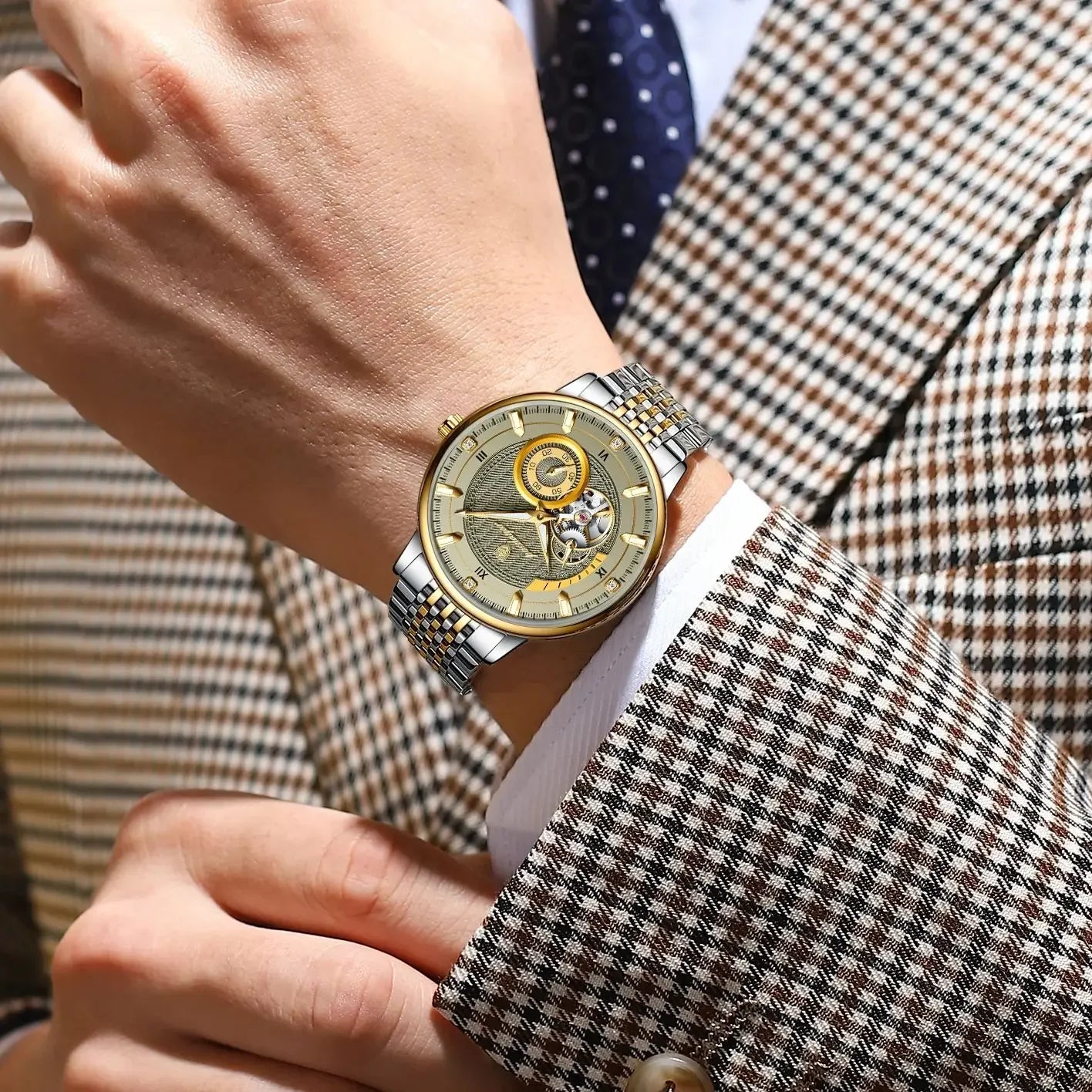 Relogio Masculino Dourado Automatico POEDAGAR Tourbillon 2