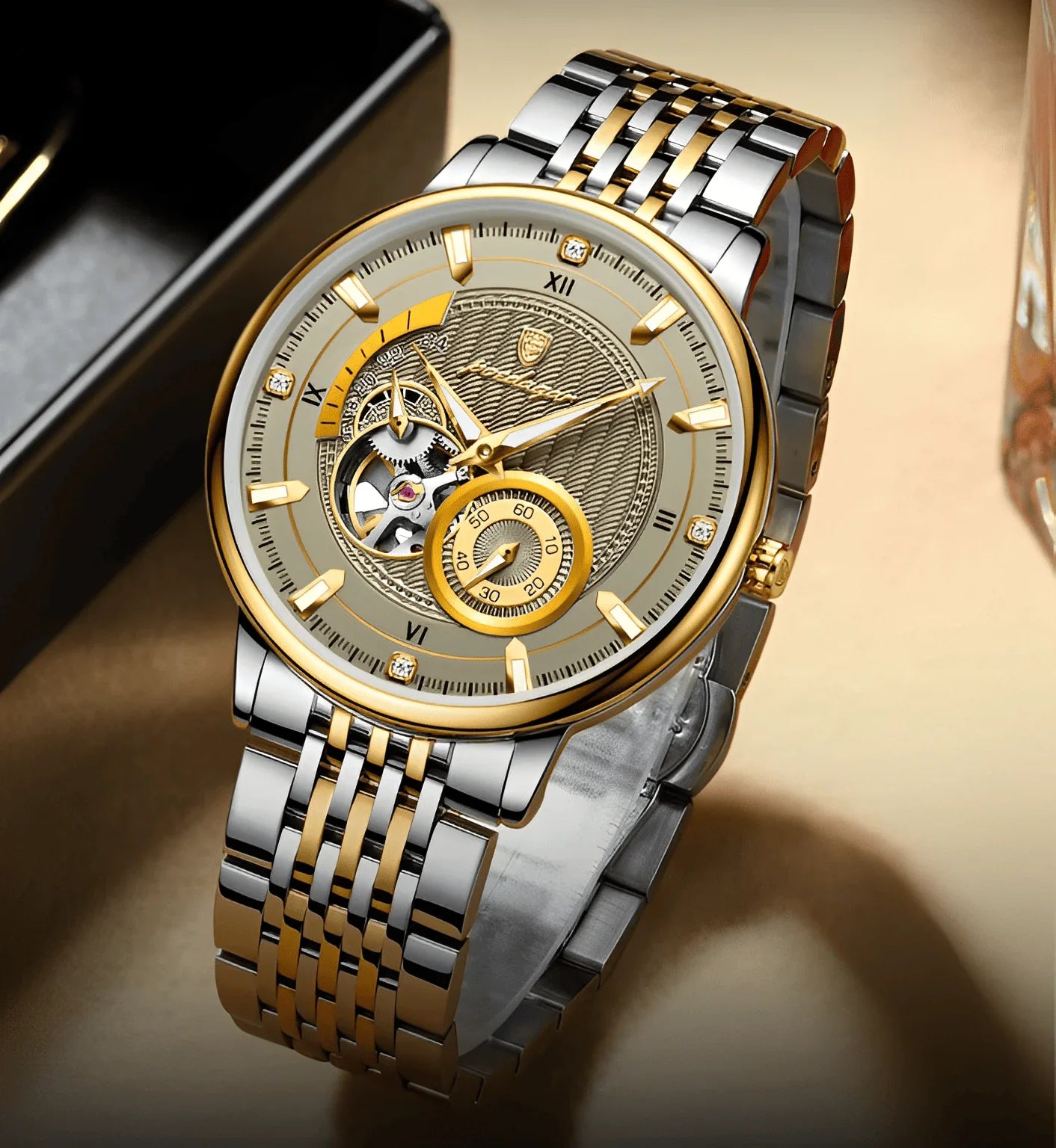 Relogio Masculino Dourado Automatico POEDAGAR Tourbillon 4