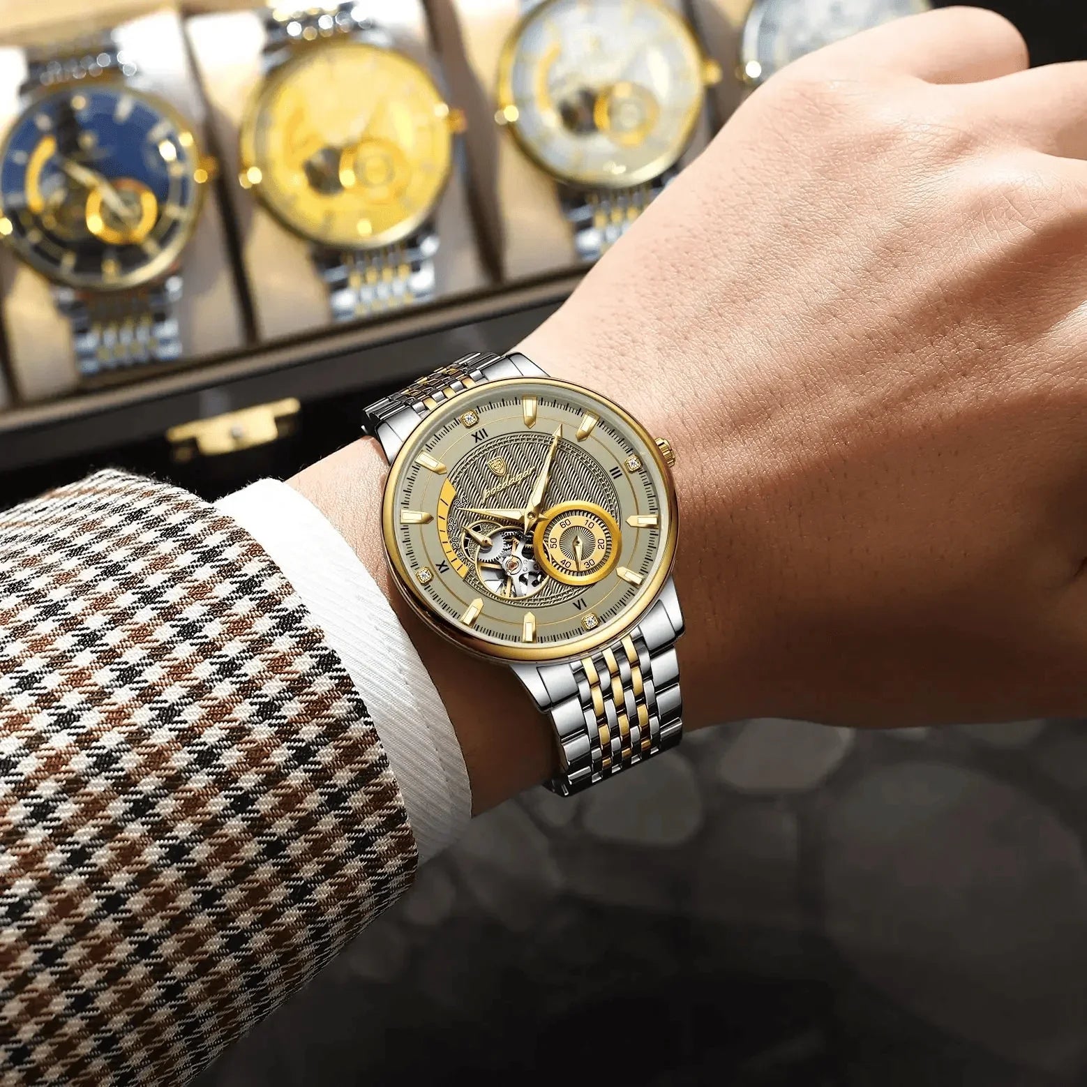 Relogio Masculino Dourado Automatico POEDAGAR Tourbillon 5